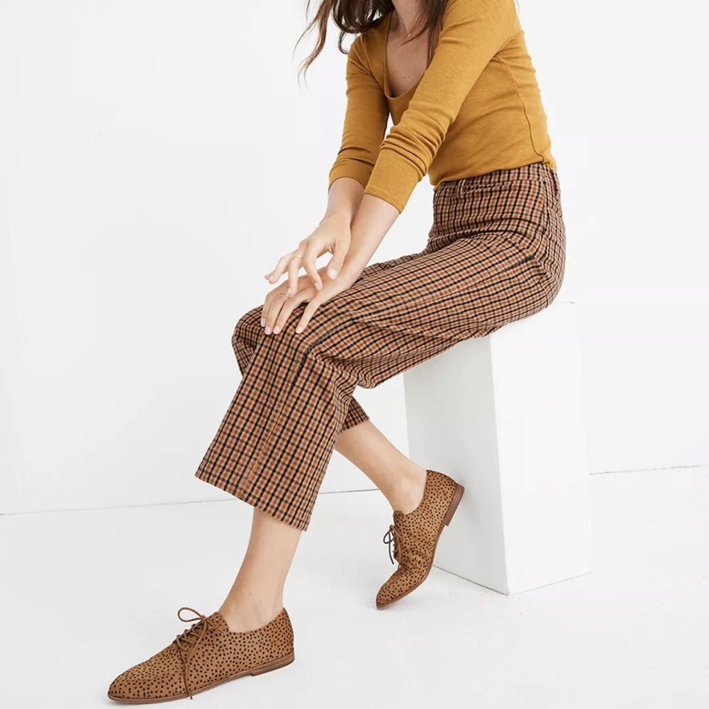NWOT Madewell Slim Emmett Wide-Leg Crop Pants in Check Size 24